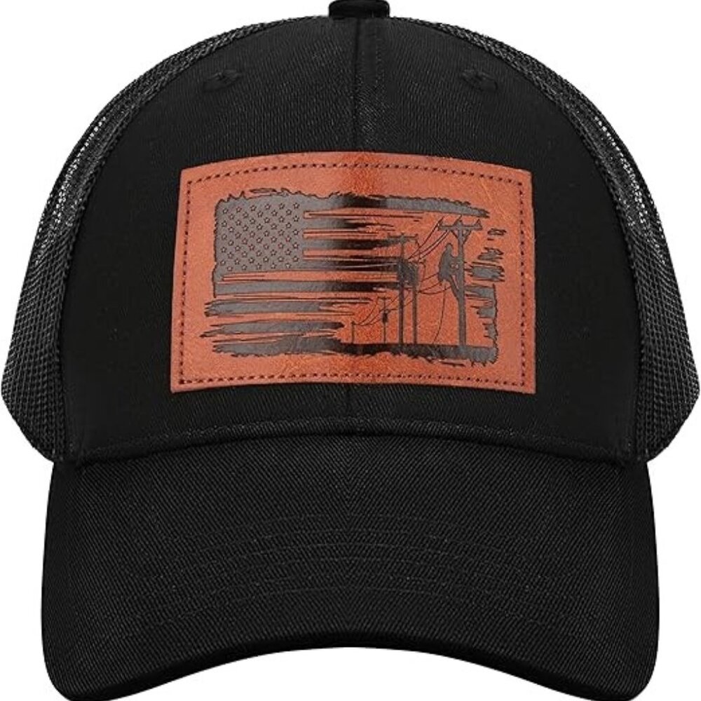 Lineman Flag Baseball Cap Embroidered Adjustable Mesh 6 Panel Snapback Closure